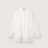 Camisas oversize de mujer en algodón blanco con detalle plisado y botones de joyería
