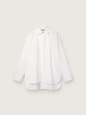 Camisas oversize de mujer en algodón blanco con detalle plisado y botones de joyería