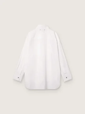 Camisas oversize de mujer en algodón blanco con detalle plisado y botones de joyería