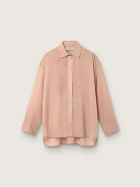 Camisas oversize de mujer en gasa de algodón color coral con detalle plisado