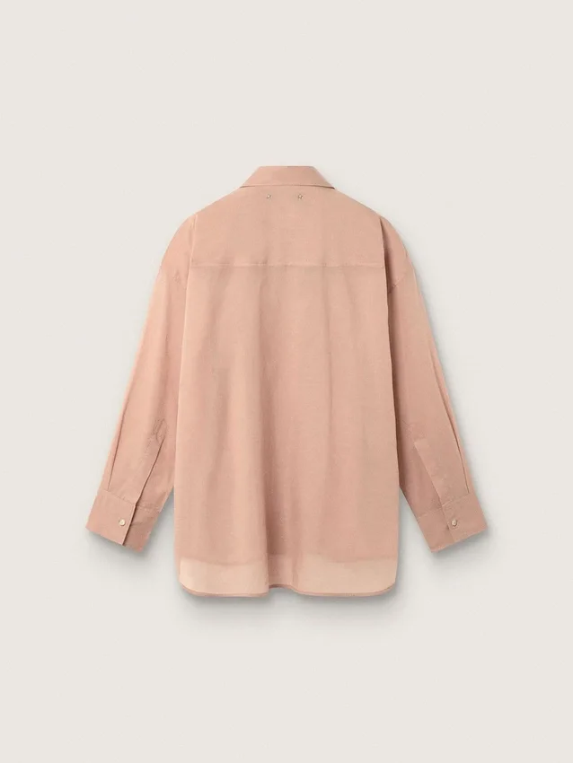 Camisas oversize de mujer en gasa de algodón color coral con detalle plisado