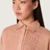 Camisas oversize de mujer en gasa de algodón color coral con detalle plisado