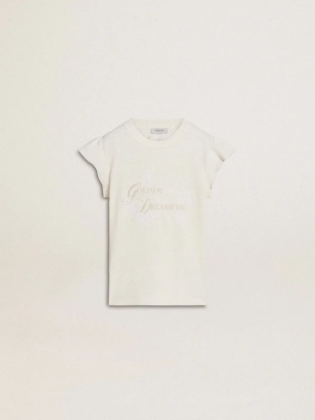 Camisas para niñas con mangas con volantes, letras y bordados