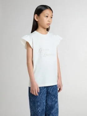 Camisas para niñas con mangas con volantes, letras y bordados