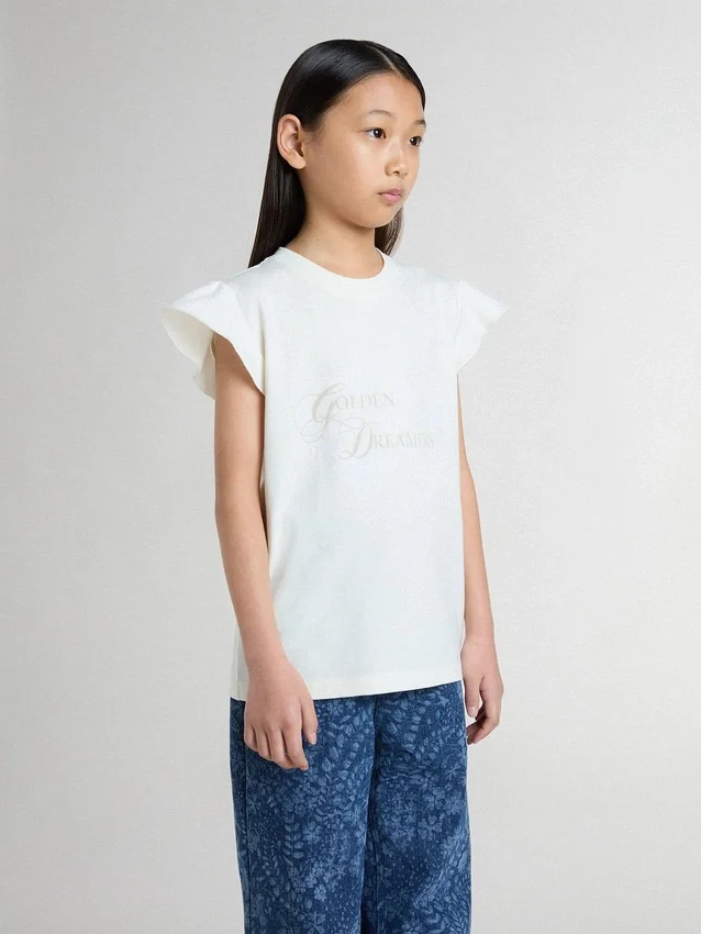 Camisas para niñas con mangas con volantes, letras y bordados
