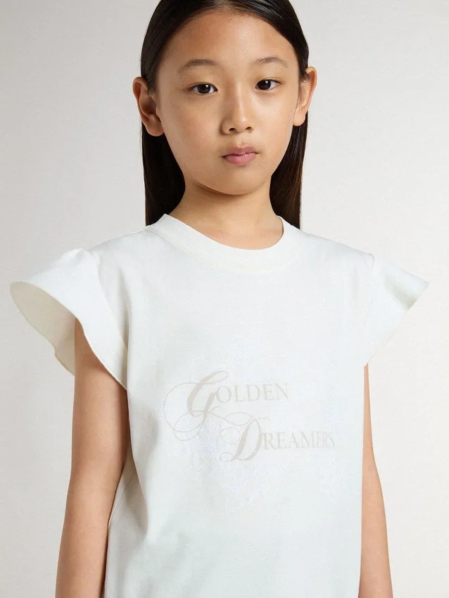 Camisas para niñas con mangas con volantes, letras y bordados