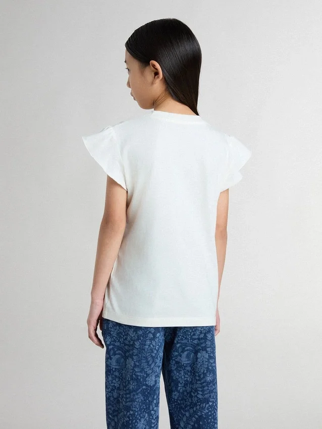 Camisas para niñas con mangas con volantes, letras y bordados