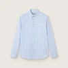 Camisas para niños de algodón a rayas azul claro y blancas con logotipo bordado