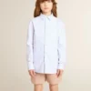 Camisas para niños de algodón a rayas azul claro y blancas con logotipo bordado