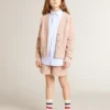 Camisas para niños de algodón a rayas azul claro y blancas con logotipo bordado