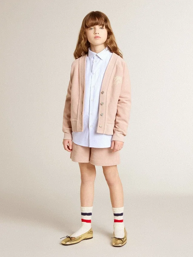 Camisas para niños de algodón a rayas azul claro y blancas con logotipo bordado