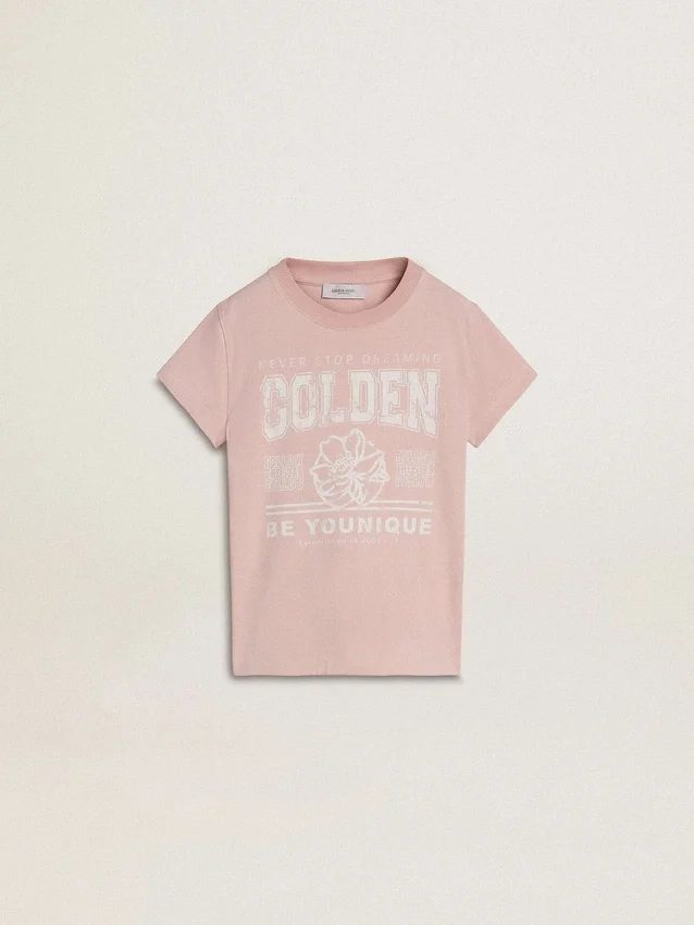 Camisas rosa para niñas con estampado blanco