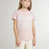 Camisas rosa para niñas con estampado blanco