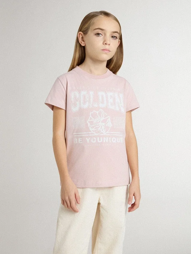 Camisas rosa para niñas con estampado blanco