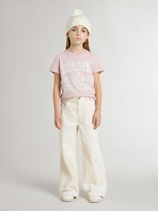 Camisas rosa para niñas con estampado blanco
