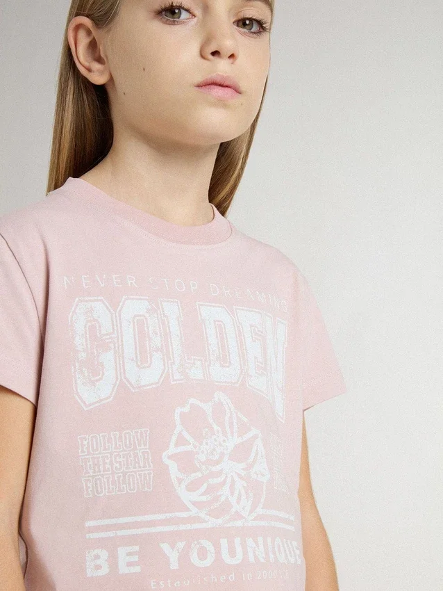 Camisas rosa para niñas con estampado blanco