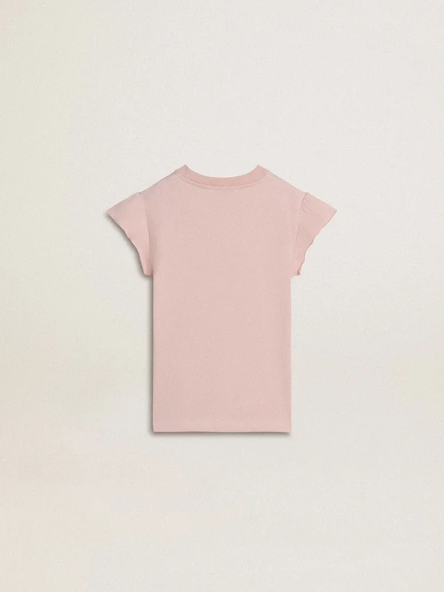 Camisas rosas para niñas con mangas con volantes y bordado