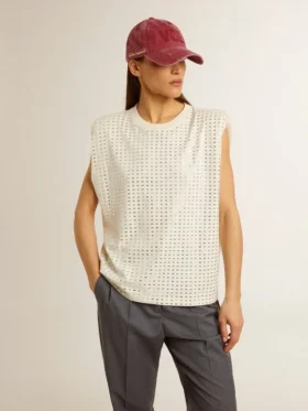 Camisas sin mangas en blanco desgastadas adornadas con cristales