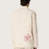 Camisas unisex de algodón y lino a rayas en tonos crudo y arena con bordados