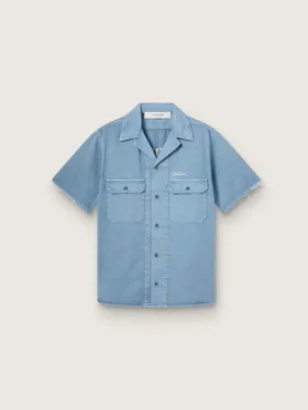 Camisas unisex de denim azul claro con bordado en la espalda
