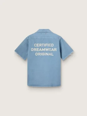Camisas unisex de denim azul claro con bordado en la espalda