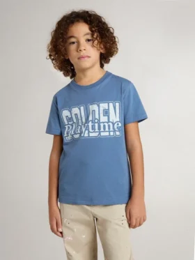 Camiseta azul para niños con estampado blanco