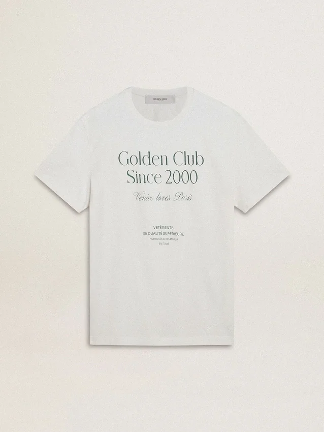 Camiseta blanca de algodón para hombre con estampado verde