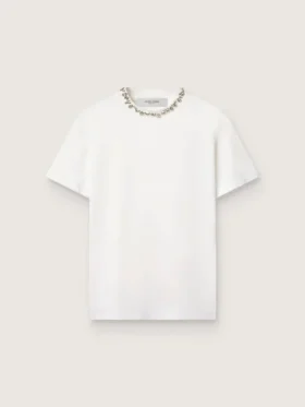 Camiseta blanca de mujer con cristales cabujón