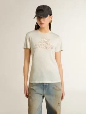 Camiseta blanca de mujer con estampado en la parte delantera