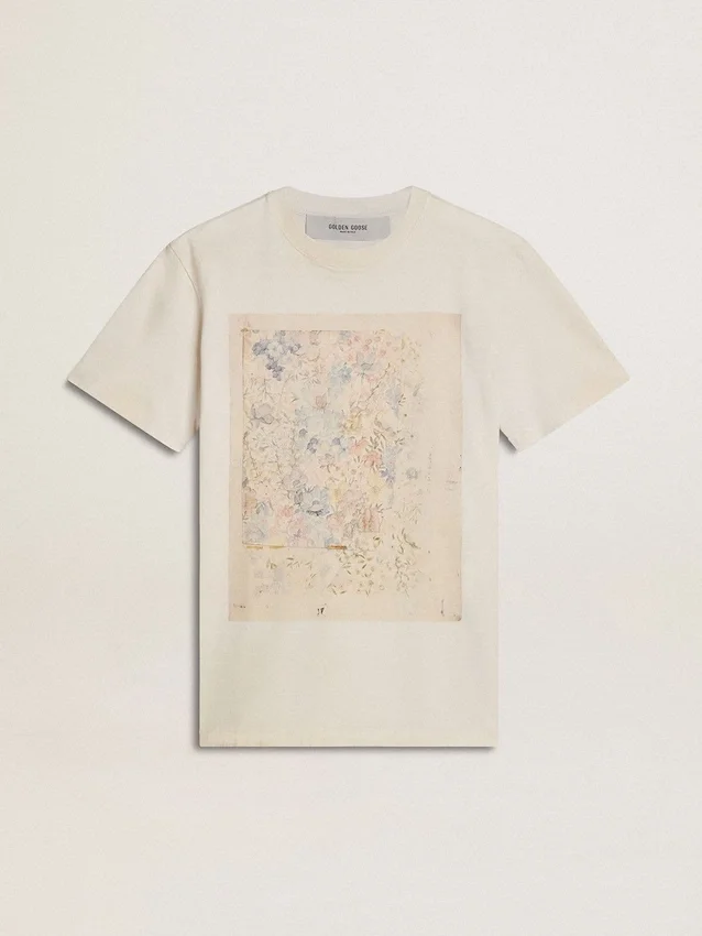 Camiseta blanca de mujer con estampado floral