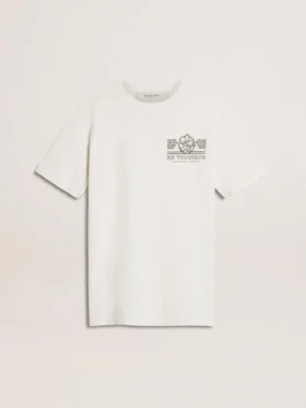 Camiseta blanca de mujer con estampado negro en el pecho