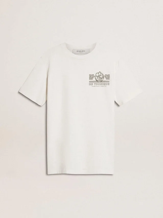 Camiseta blanca de mujer con estampado negro en el pecho
