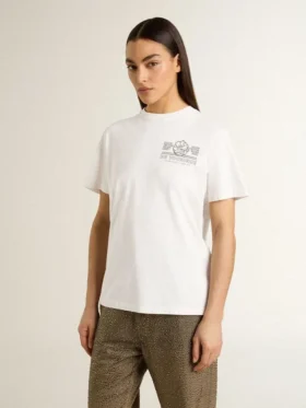 Camiseta blanca de mujer con estampado negro en el pecho