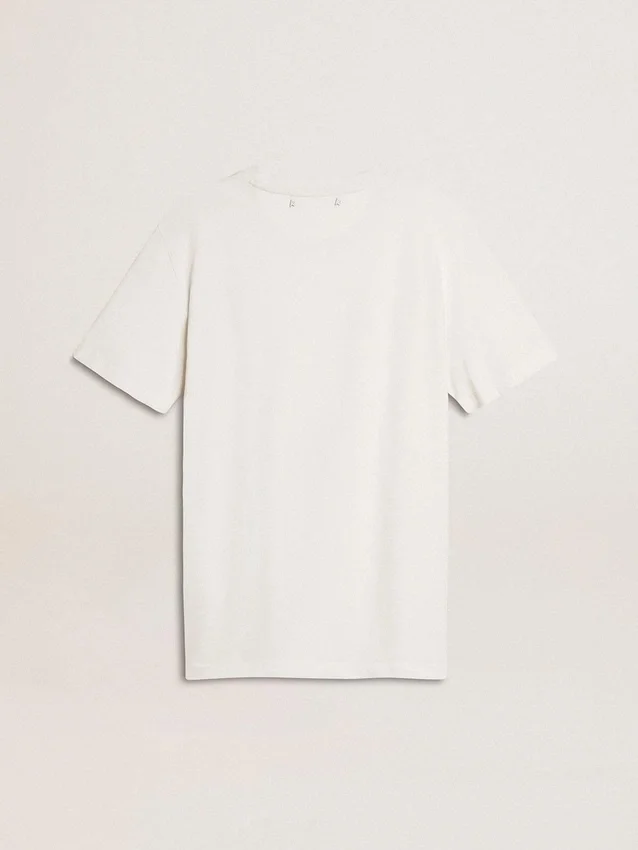 Camiseta blanca de mujer con estampado negro en el pecho