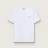 Camiseta blanca de mujer con logotipo plateado brillante y estrella