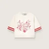Camiseta corta de mujer de algodón blanco con estampado y bordados