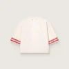 Camiseta corta de mujer de algodón blanco con estampado y bordados