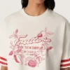 Camiseta corta de mujer de algodón blanco con estampado y bordados