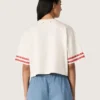 Camiseta corta de mujer de algodón blanco con estampado y bordados