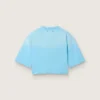 Camiseta corta de mujer en jersey de algodón azul claro con estampado gráfico