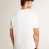 Camiseta de algodón para hombre en blanco desgastado con letras negras