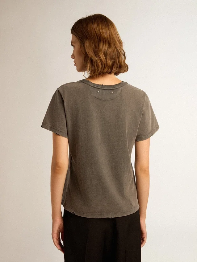 Camiseta de corte ajustado con efecto desgastado en gris antracita