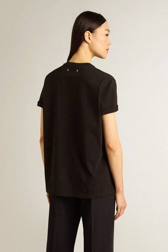 Camiseta de corte regular con efecto desgastado para mujer en negro