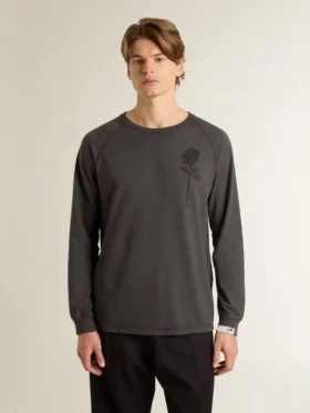 Camiseta de hombre de algodón color antracita con estampado en el pecho