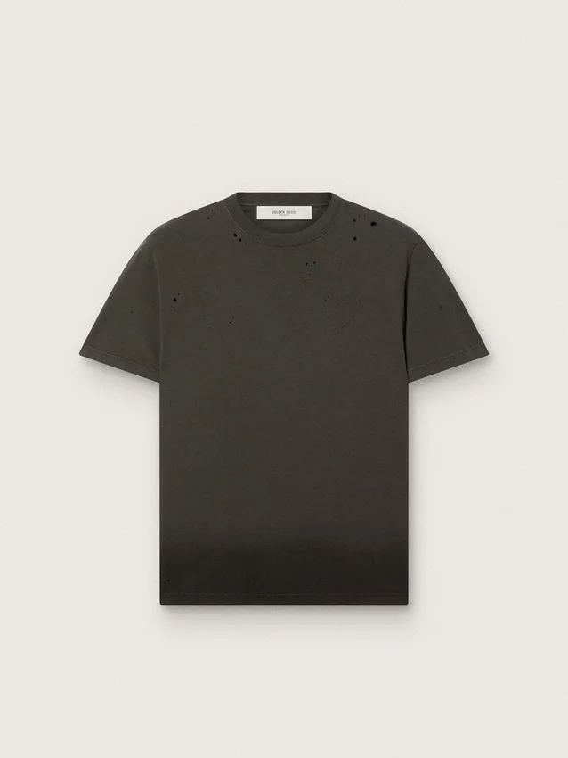 Camiseta de hombre de jersey de algodón antracita con corazón perforado