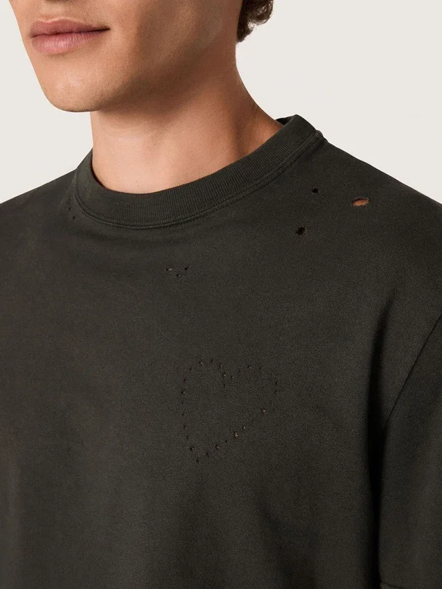 Camiseta de hombre de jersey de algodón antracita con corazón perforado