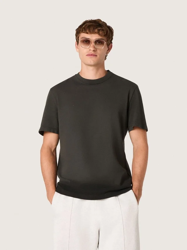 Camiseta de hombre de jersey de algodón antracita con corazón perforado
