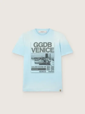 Camiseta de hombre de jersey de algodón azul claro con estampado gráfico