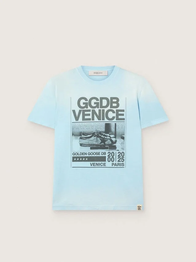 Camiseta de hombre de jersey de algodón azul claro con estampado gráfico