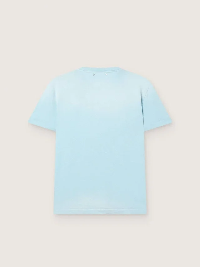 Camiseta de hombre de jersey de algodón azul claro con estampado gráfico